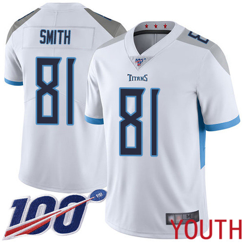 Tennessee Titans Limited White Youth Jonnu Smith Road Jersey NFL Football 81 100th Season Vapor Untouchable